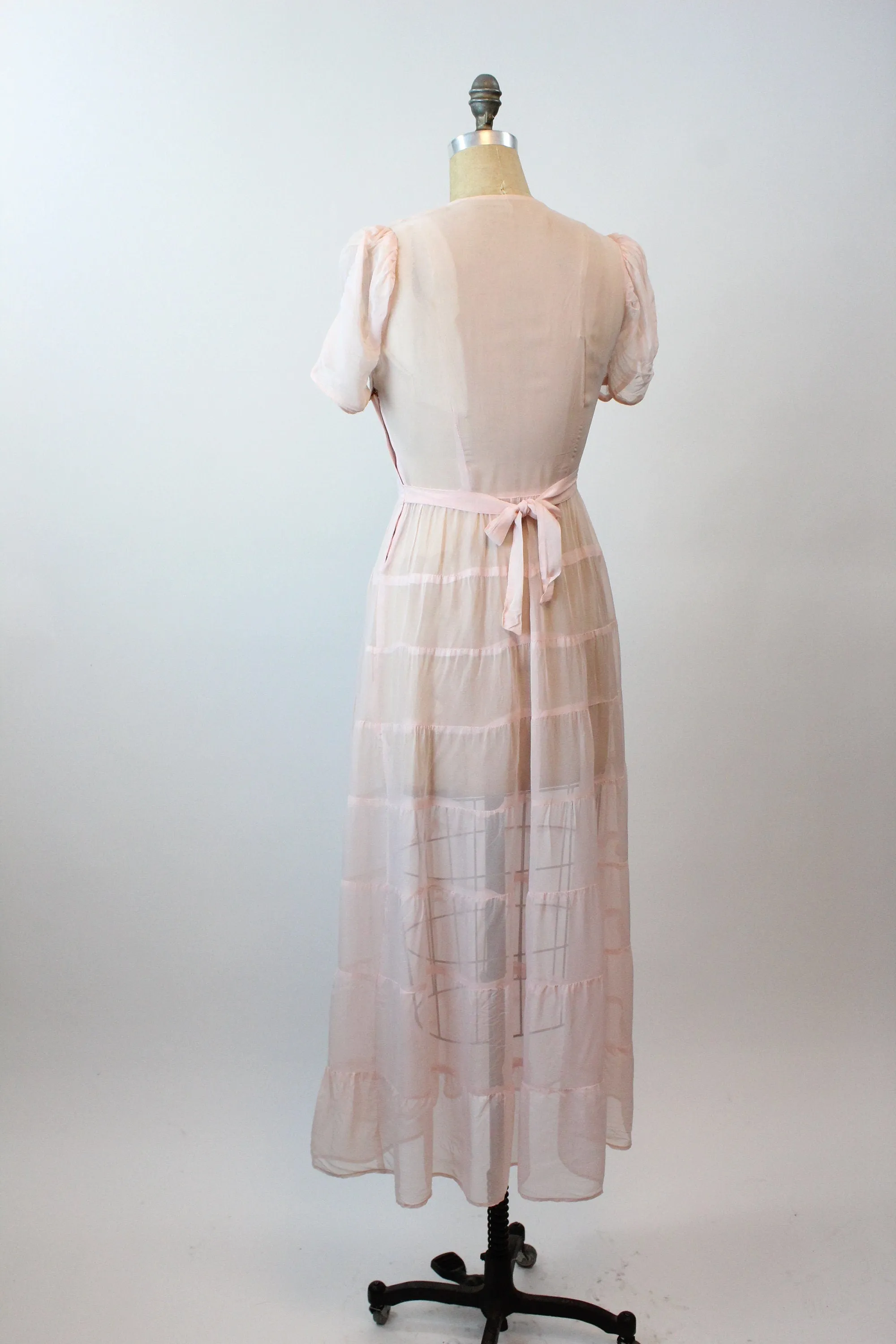 1940s PALE PINK puff sleeves dress gown small medium | new spring summer