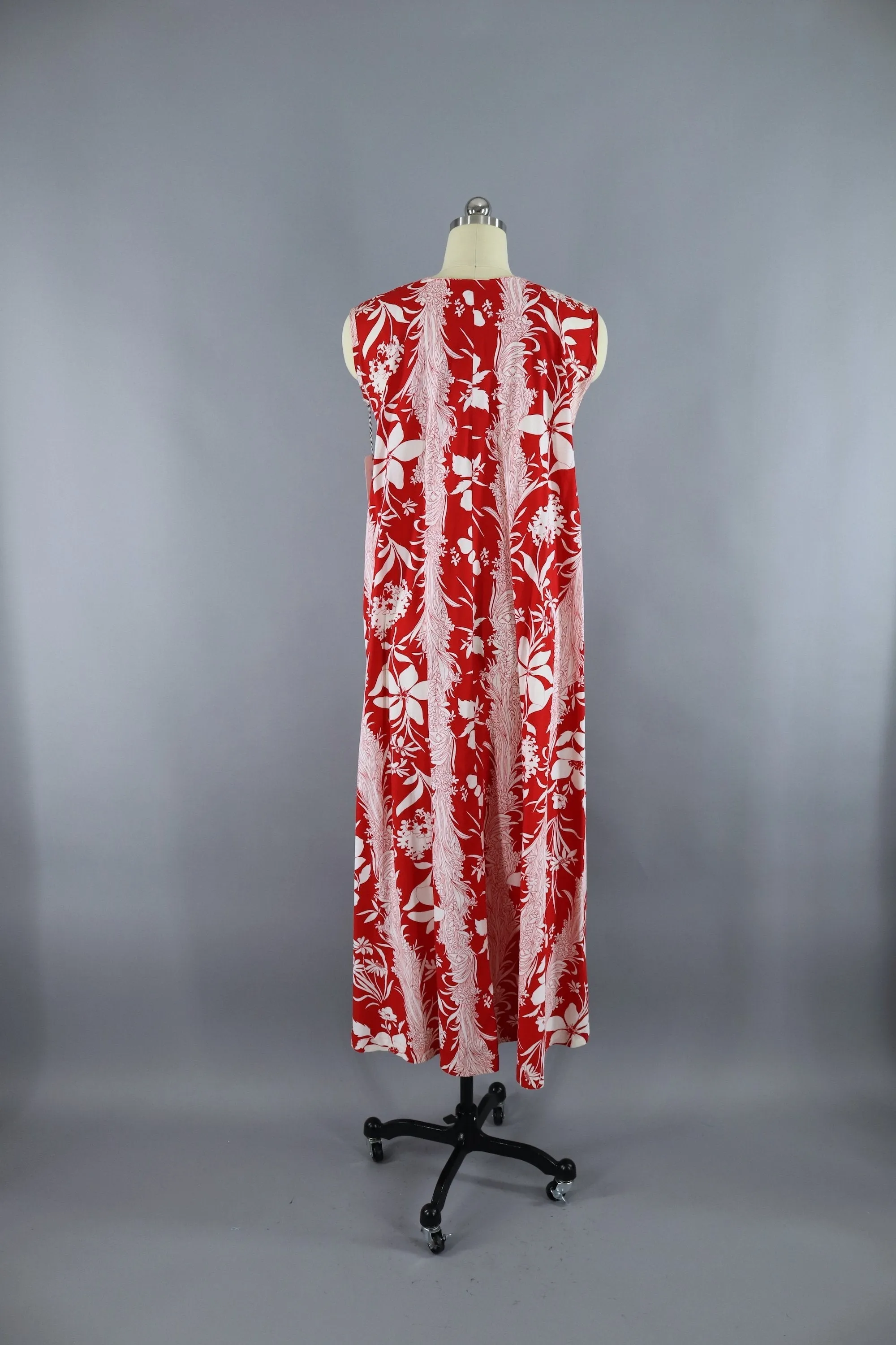 1960s Vintage Red & White Floral Print Caftan Dress / Vivante Flobert
