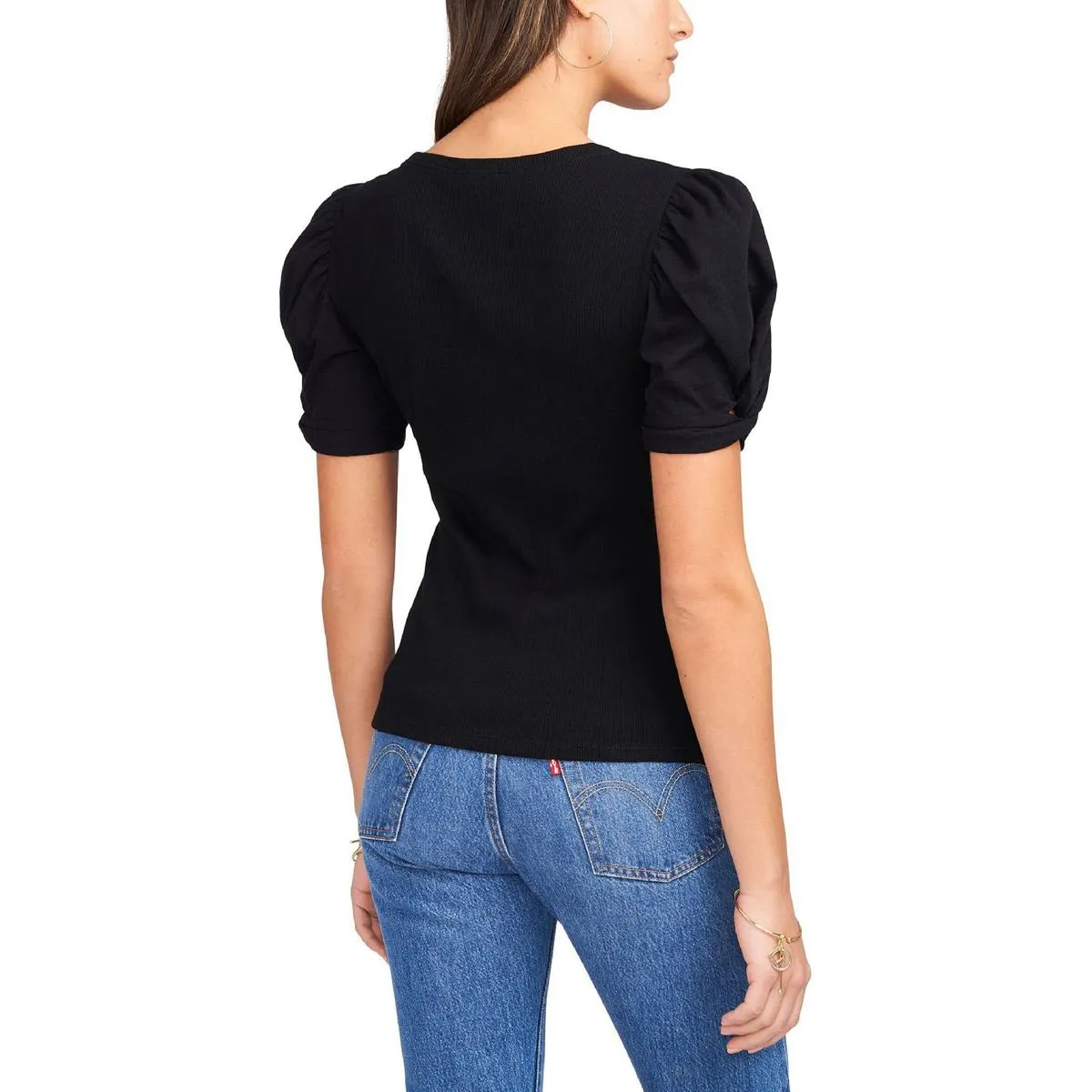 1.State Womens Ribbed Crewneck Pullover Top
