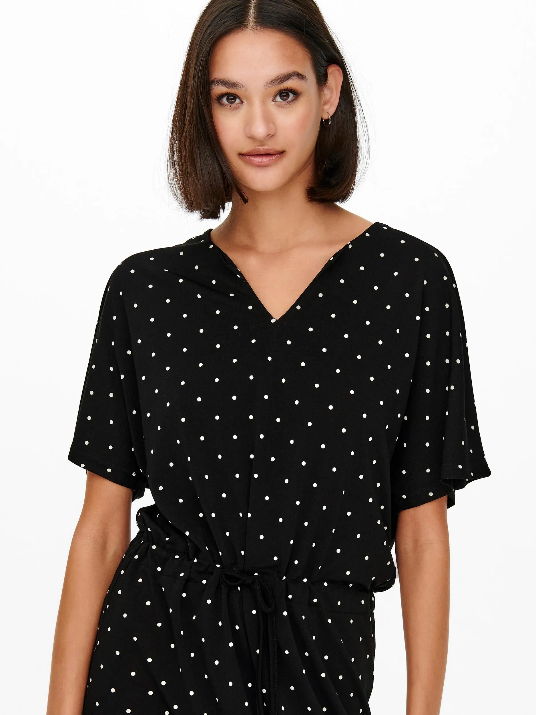 Alina Short Sleeved Dress - Black/White Dots