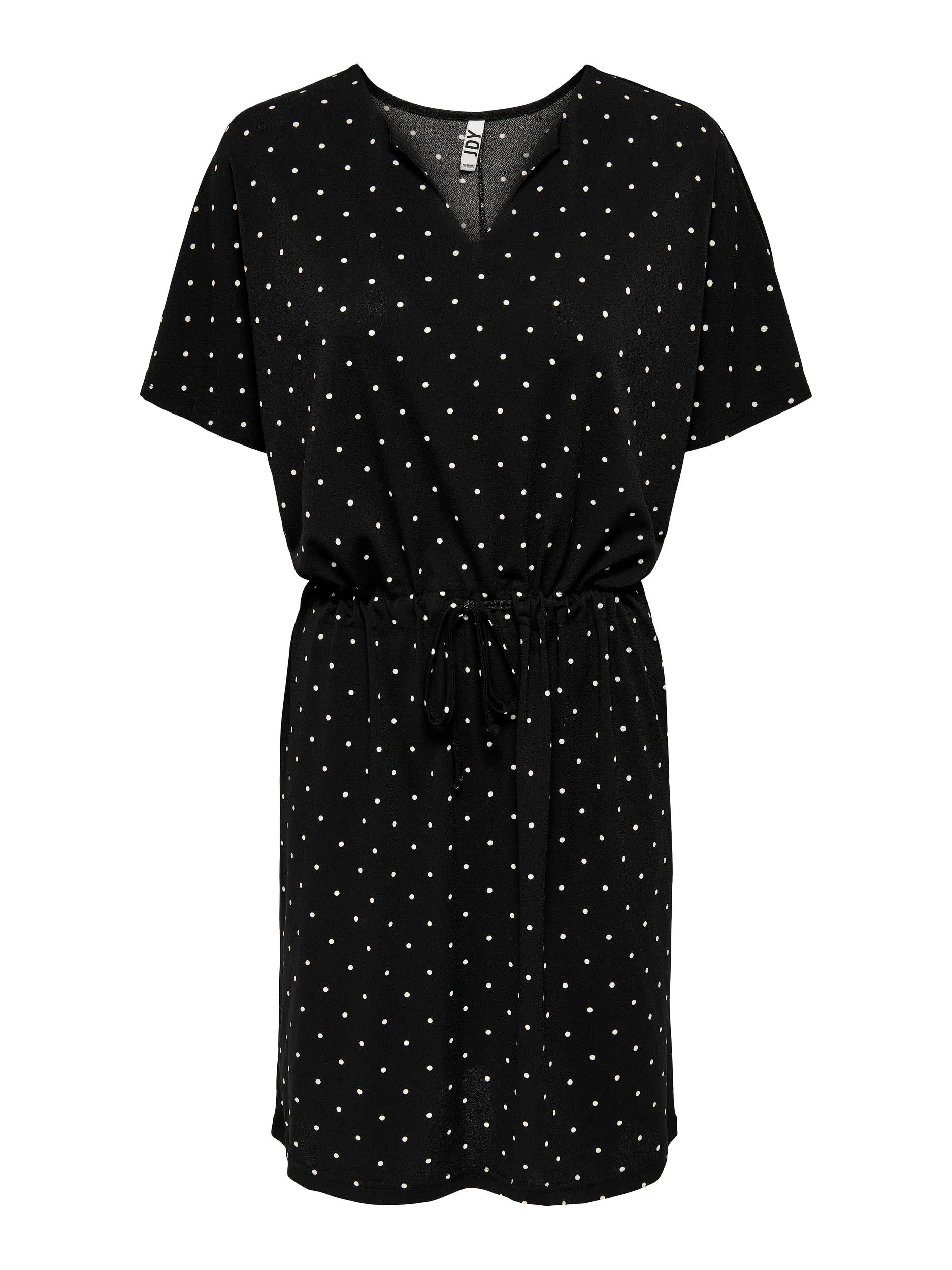 Alina Short Sleeved Dress - Black/White Dots