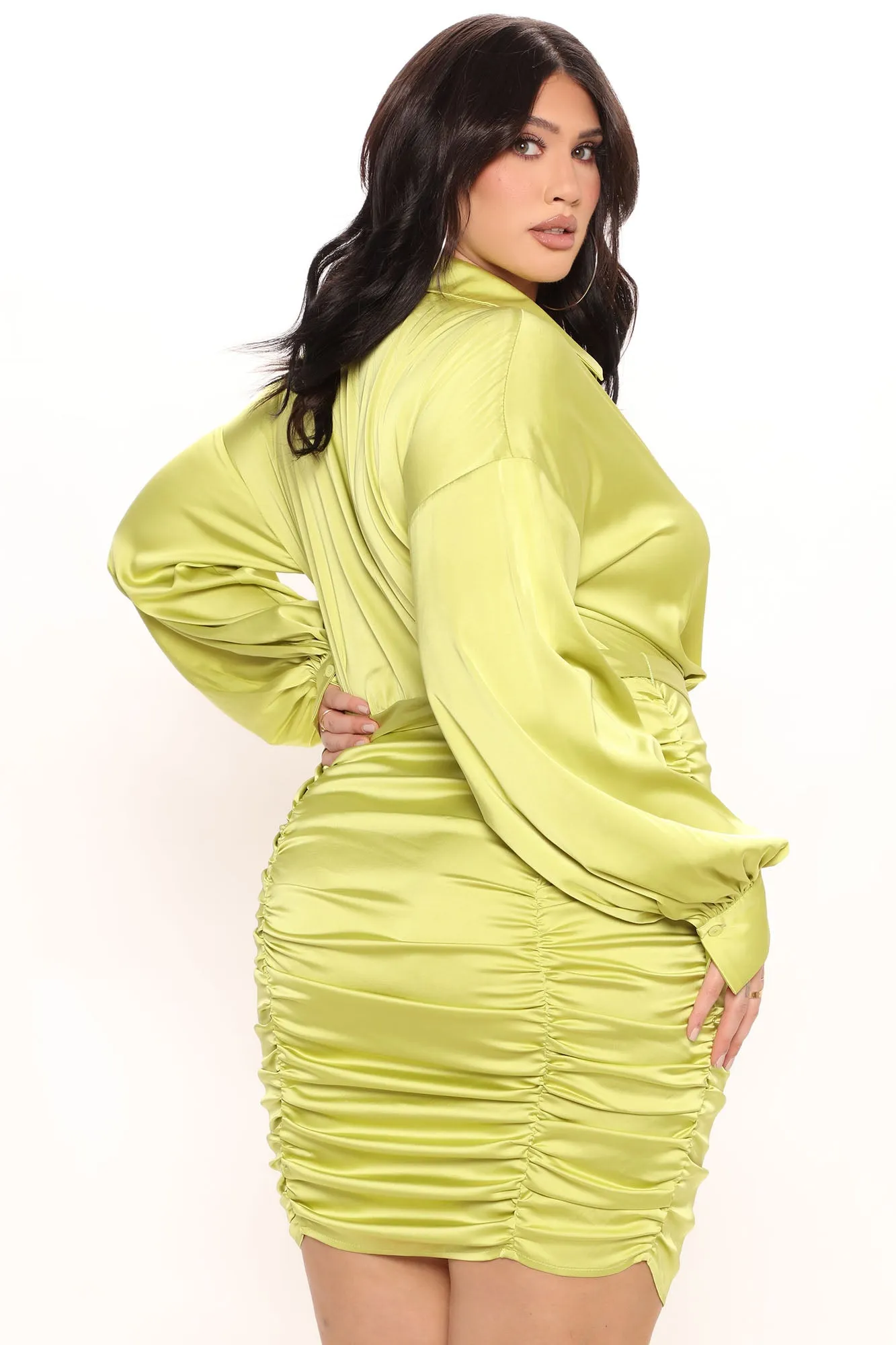 Annaith Satin Shirt Dress - Lime