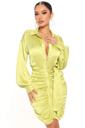 Annaith Satin Shirt Dress - Lime