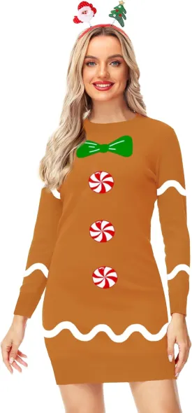 AOBUTE Women Christmas Sweater Dress Funny Holiday Ugly Kint Pullover