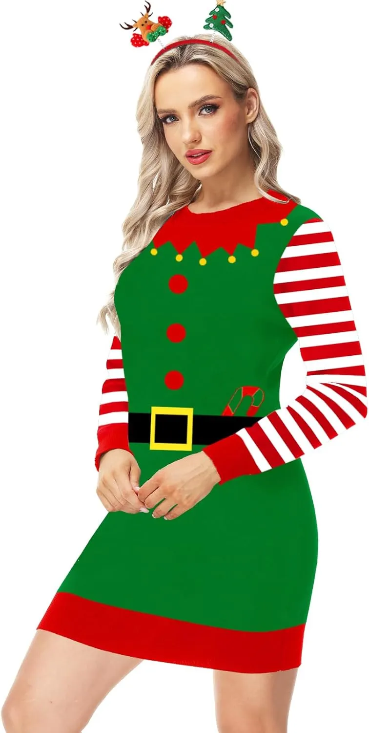 AOBUTE Women Christmas Sweater Dress Funny Holiday Ugly Kint Pullover