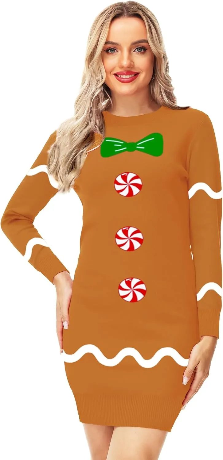 AOBUTE Women Christmas Sweater Dress Funny Holiday Ugly Kint Pullover