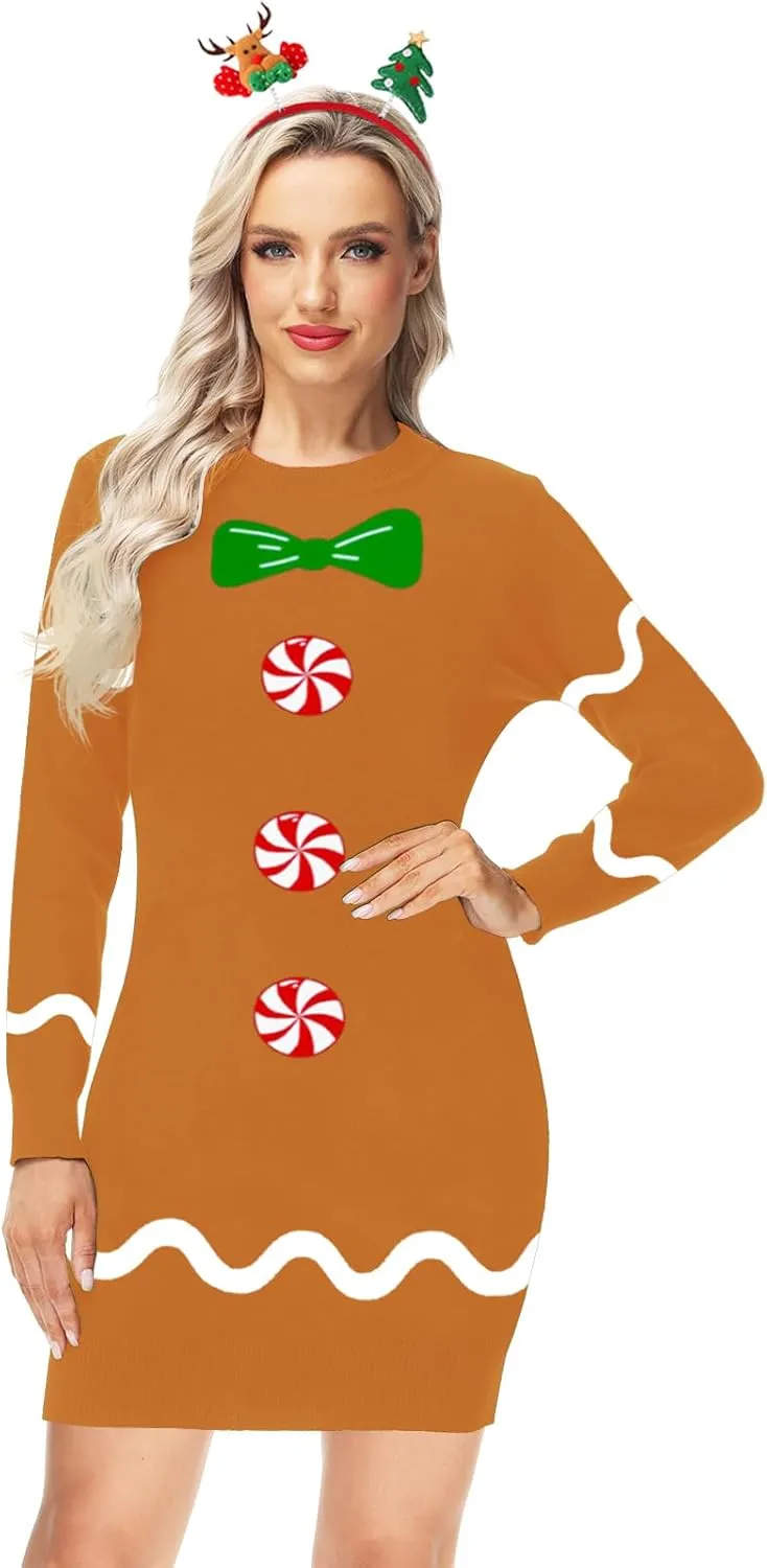 AOBUTE Women Christmas Sweater Dress Funny Holiday Ugly Kint Pullover