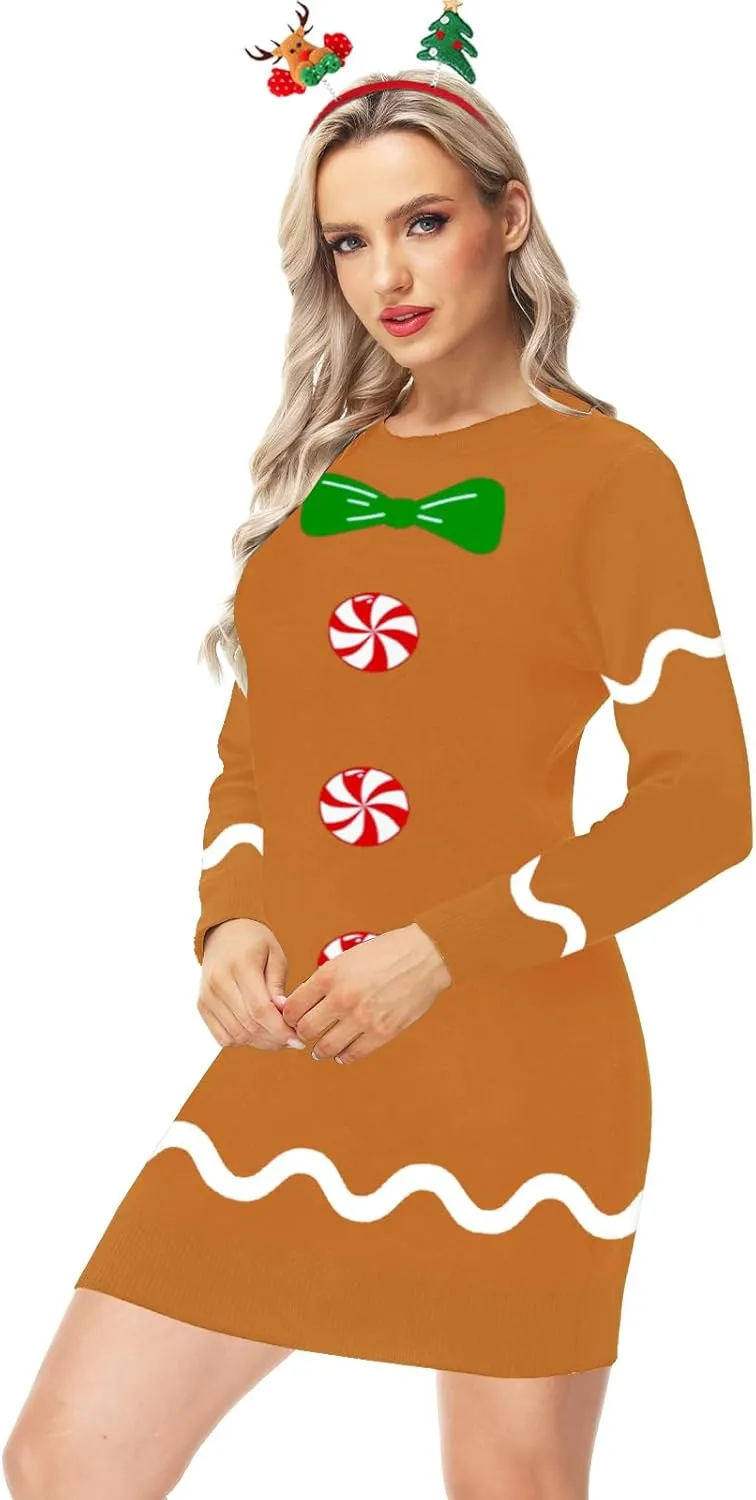 AOBUTE Women Christmas Sweater Dress Funny Holiday Ugly Kint Pullover