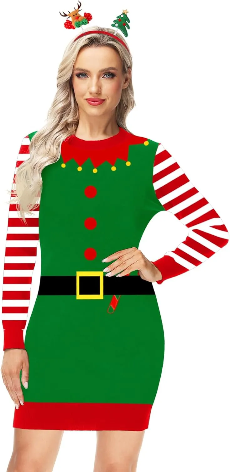 AOBUTE Women Christmas Sweater Dress Funny Holiday Ugly Kint Pullover