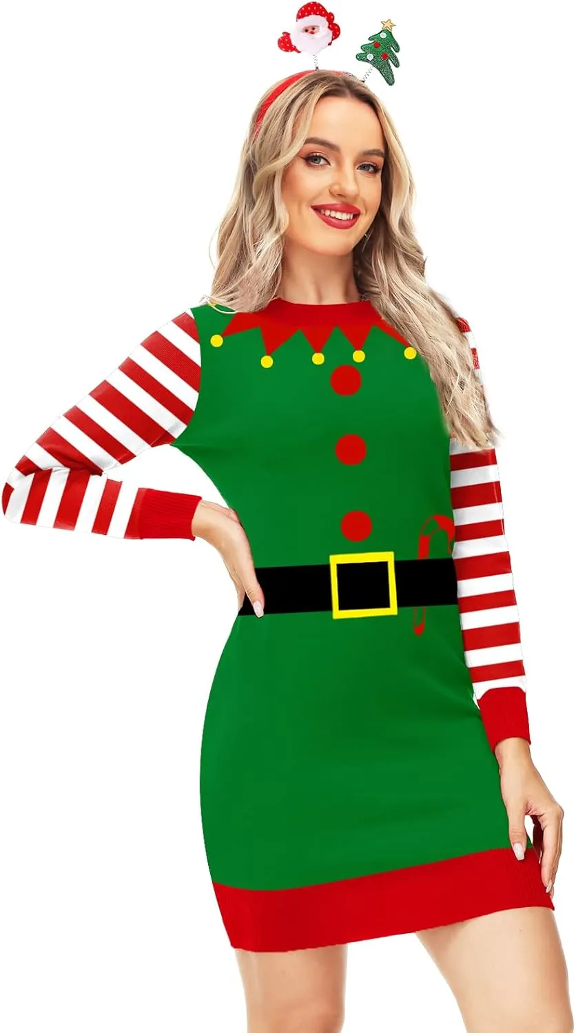 AOBUTE Women Christmas Sweater Dress Funny Holiday Ugly Kint Pullover