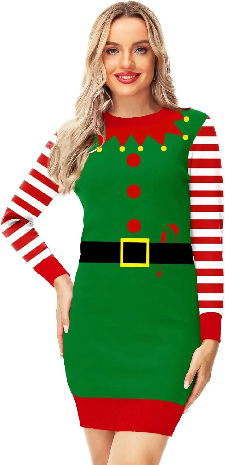 AOBUTE Women Christmas Sweater Dress Funny Holiday Ugly Kint Pullover