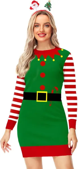 AOBUTE Women Christmas Sweater Dress Funny Holiday Ugly Kint Pullover