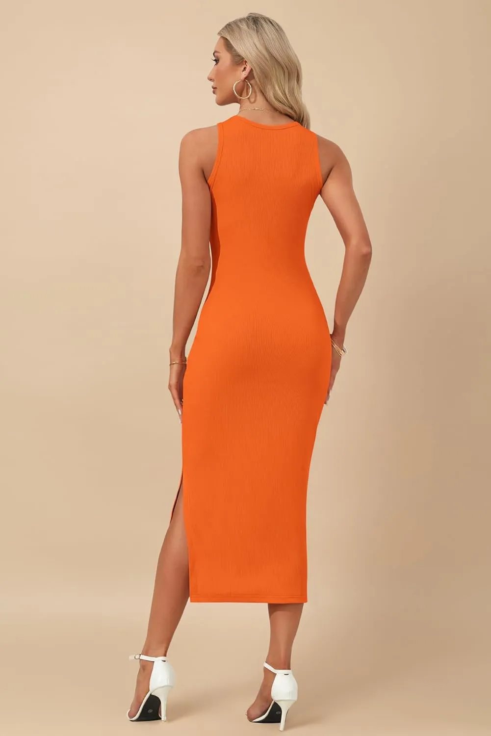 AUSELILY Womens Summer Bodycon Dresses 2025 Basic Casual Sleeveless Knit Tank Midi Dress
