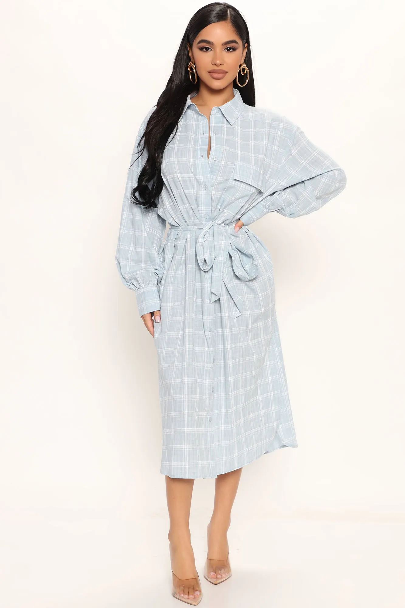 Beach Picnics Shirt Dress - Light Blue