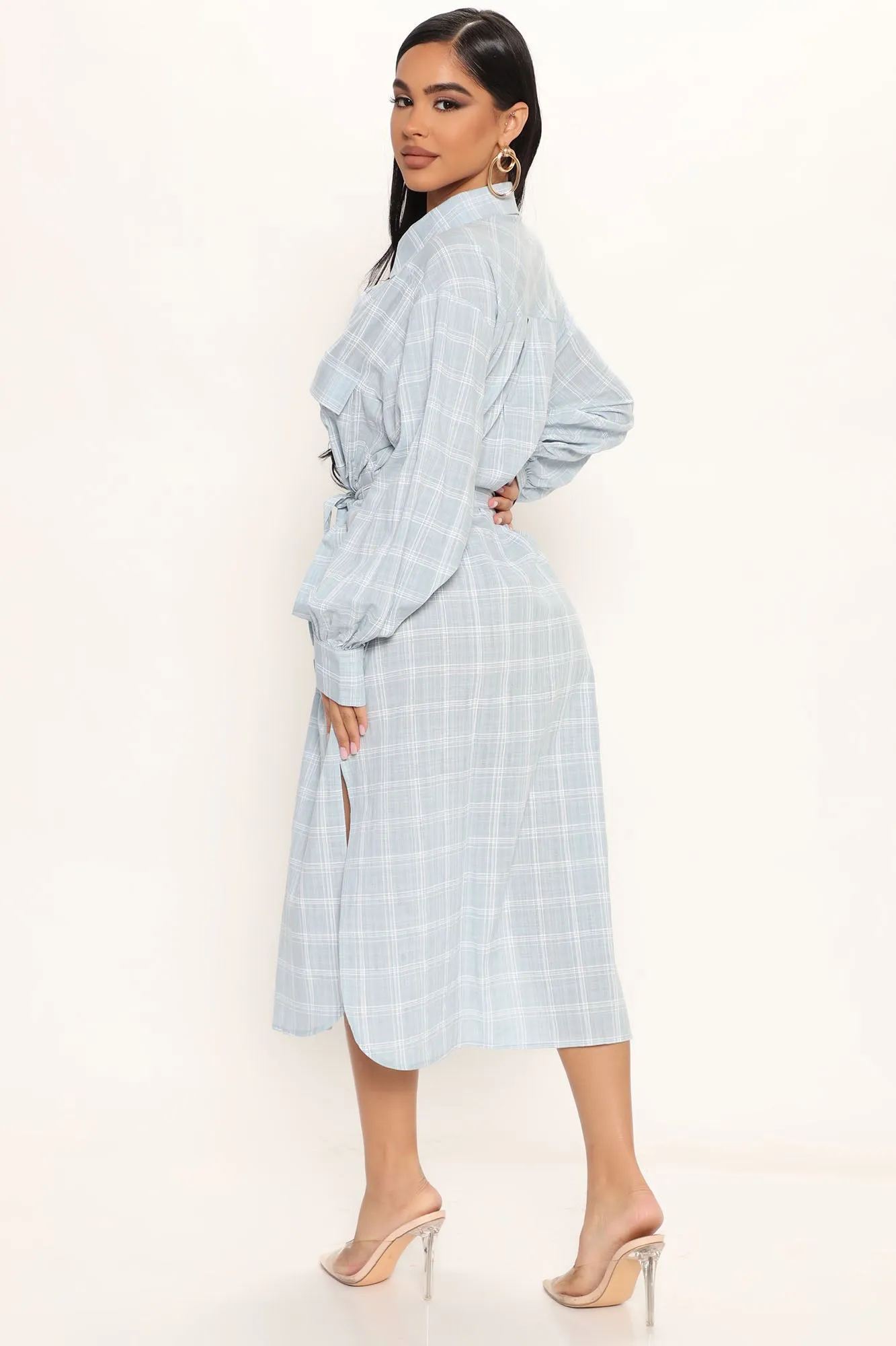 Beach Picnics Shirt Dress - Light Blue