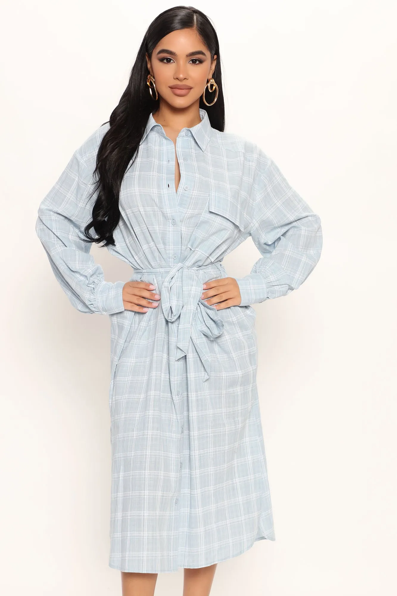 Beach Picnics Shirt Dress - Light Blue