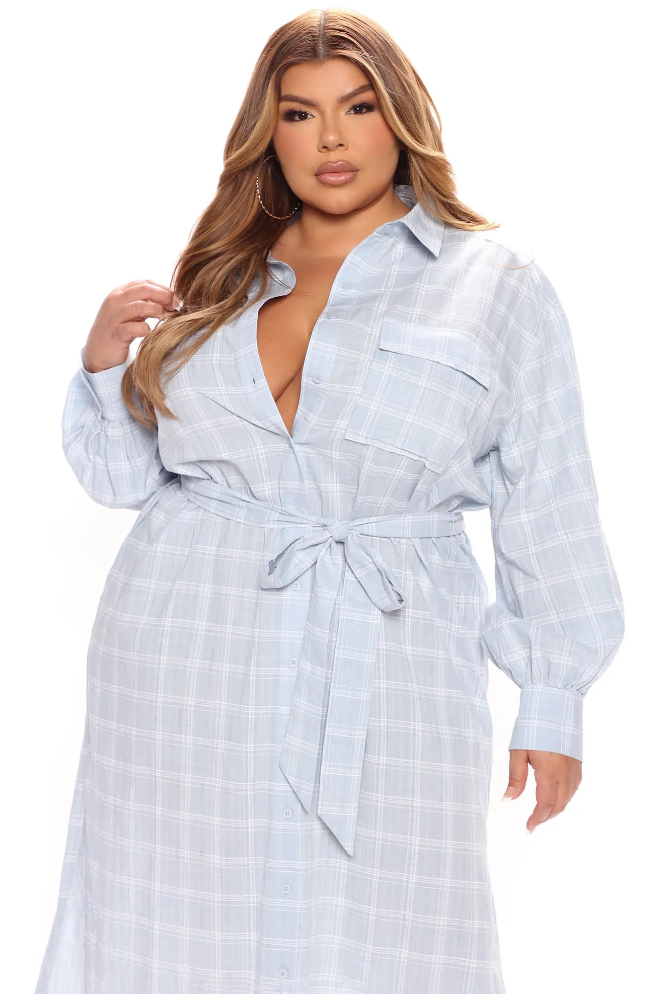 Beach Picnics Shirt Dress - Light Blue