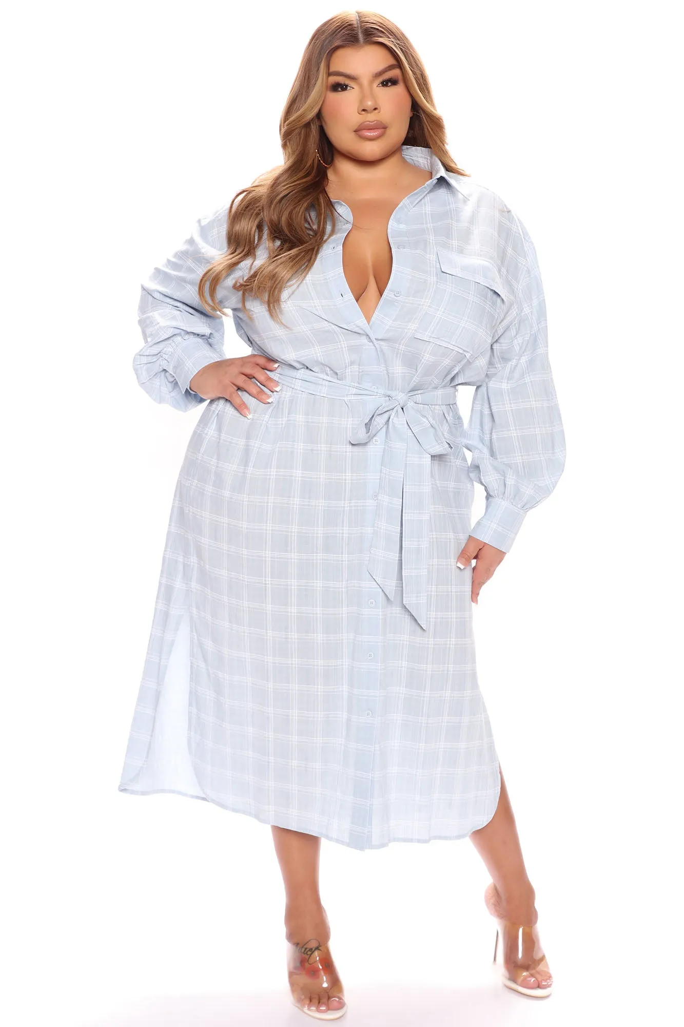 Beach Picnics Shirt Dress - Light Blue