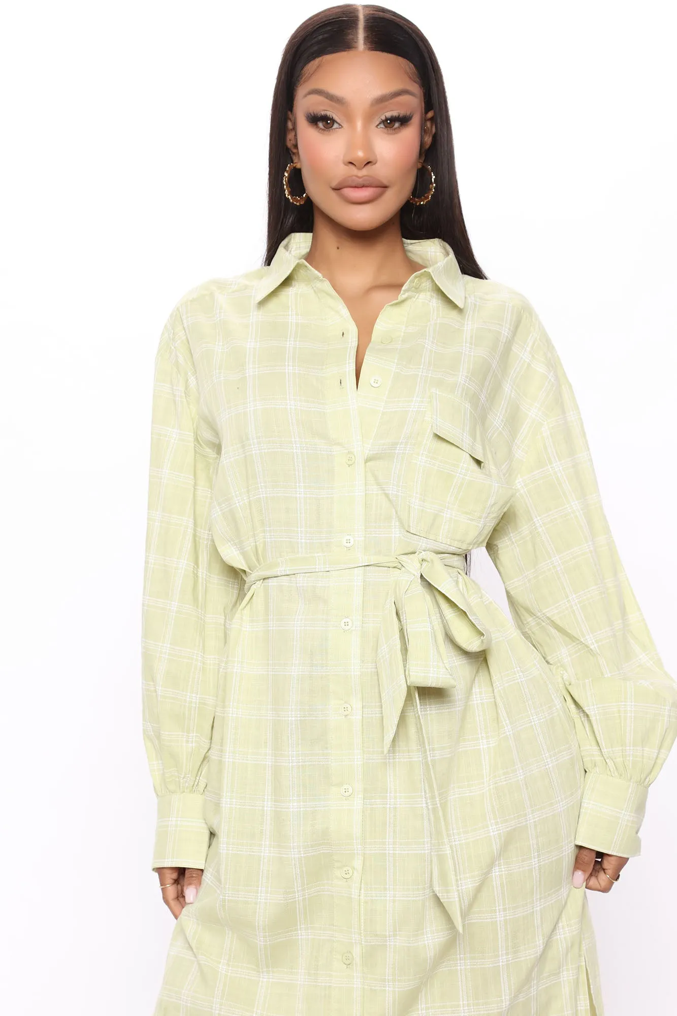 Beach Picnics Shirt Dress - Lime