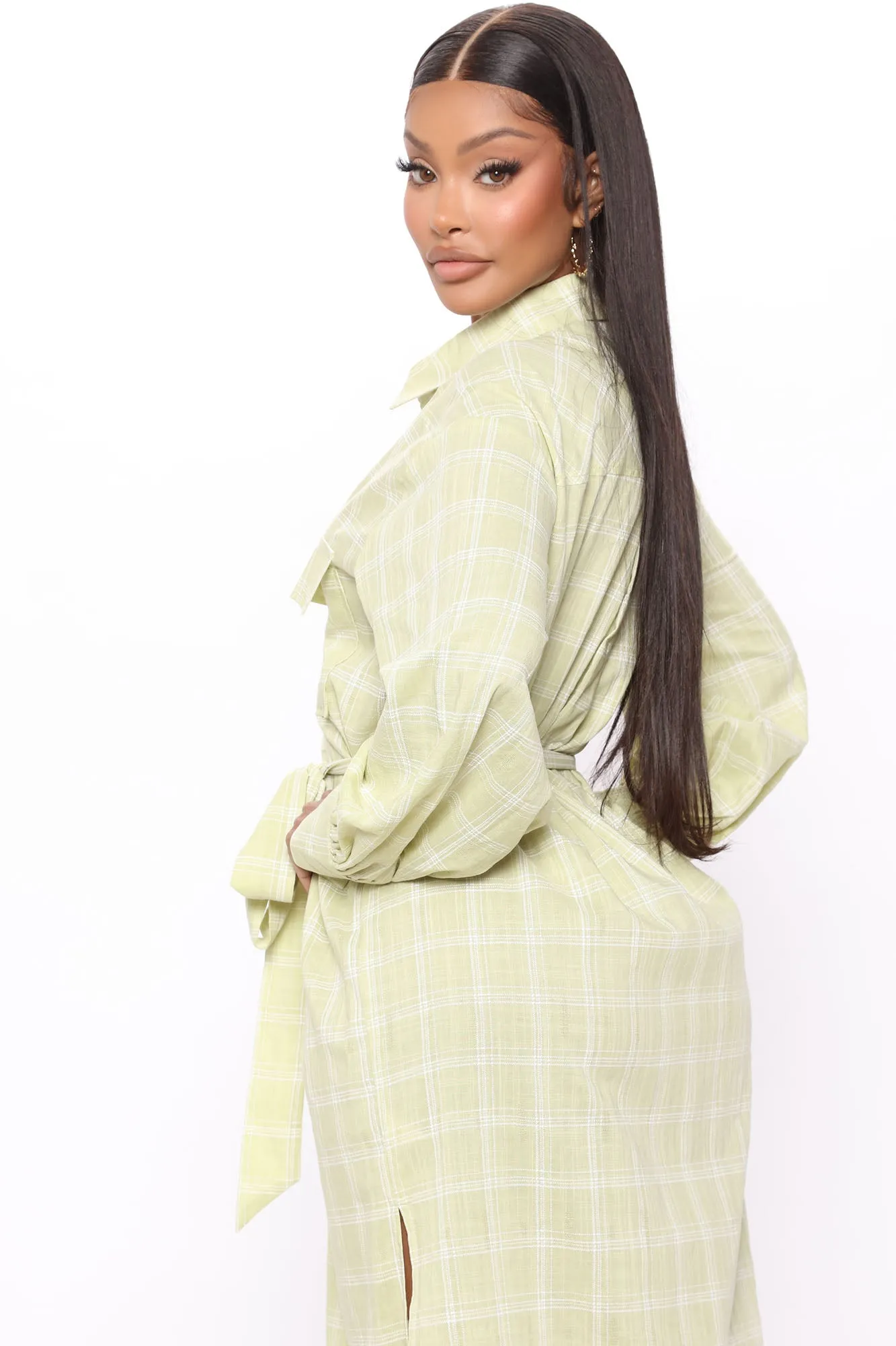 Beach Picnics Shirt Dress - Lime