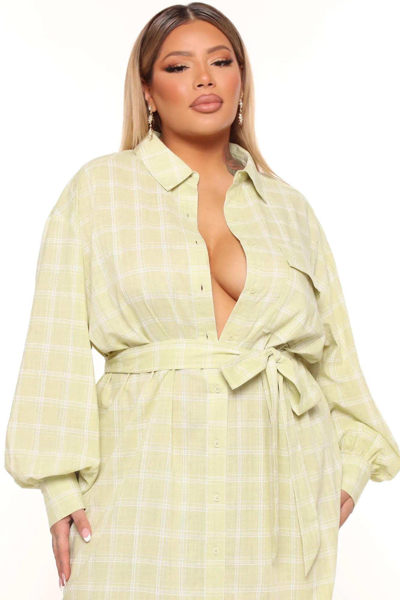 Beach Picnics Shirt Dress - Lime