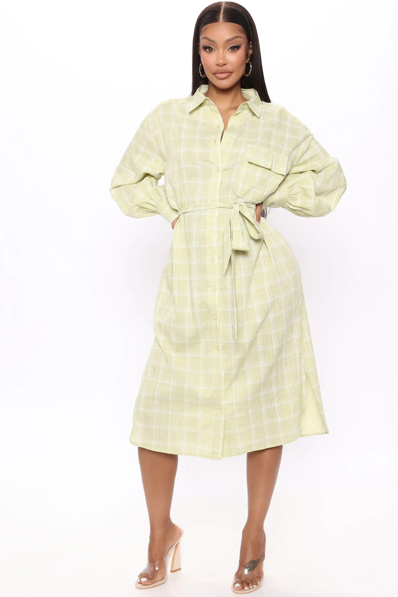 Beach Picnics Shirt Dress - Lime