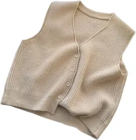 Beralst Women's Button Front V Neck Sleeveless Knit Sweater Vest