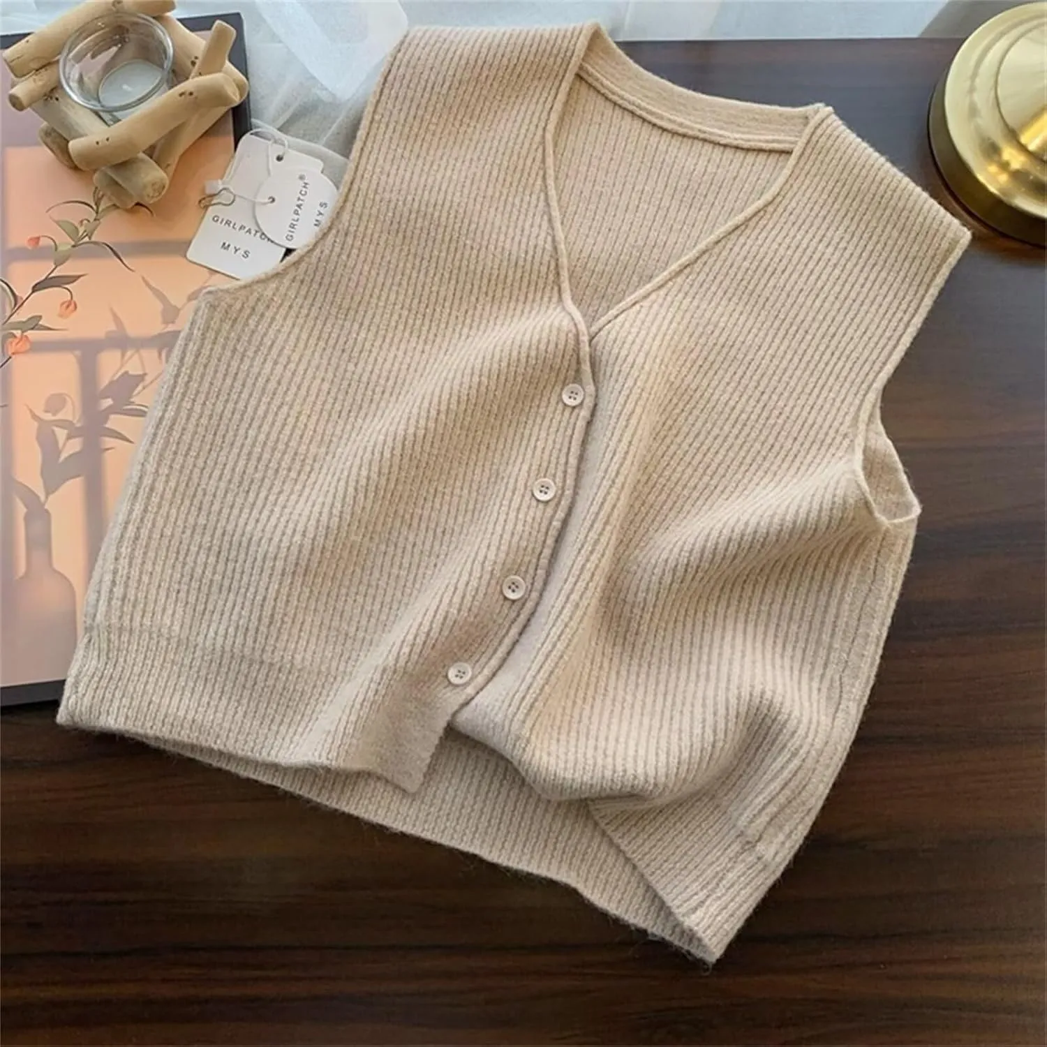 Beralst Women's Button Front V Neck Sleeveless Knit Sweater Vest