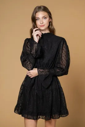 black holiday chiffon smocked high waisted dress