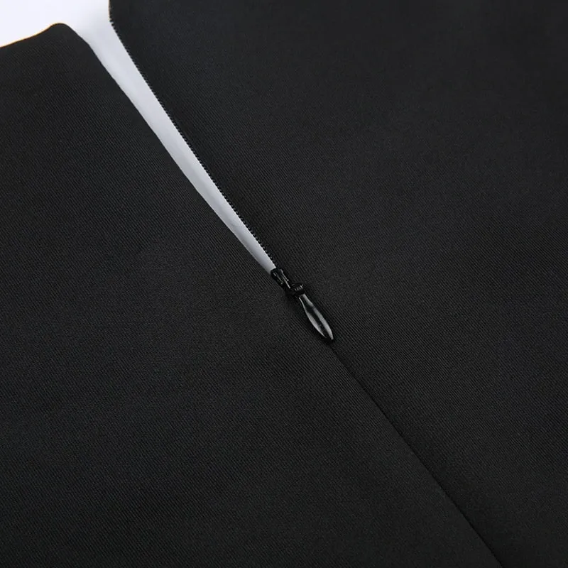 Black Stripe Patchwork Midi-Long-Sleeve Dress