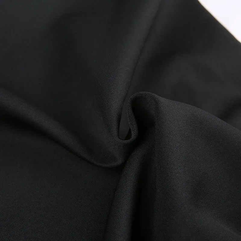 Black Stripe Patchwork Midi-Long-Sleeve Dress