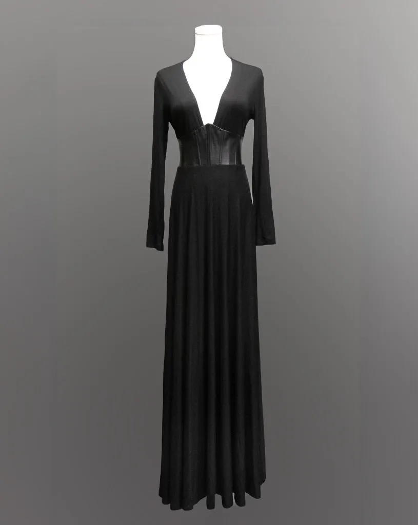 Blair - Jersey Maxi Dress with Vegan Leather Corset Waist