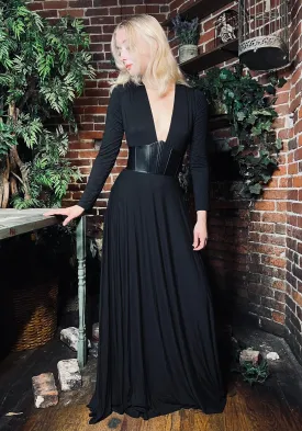 Blair - Jersey Maxi Dress with Vegan Leather Corset Waist