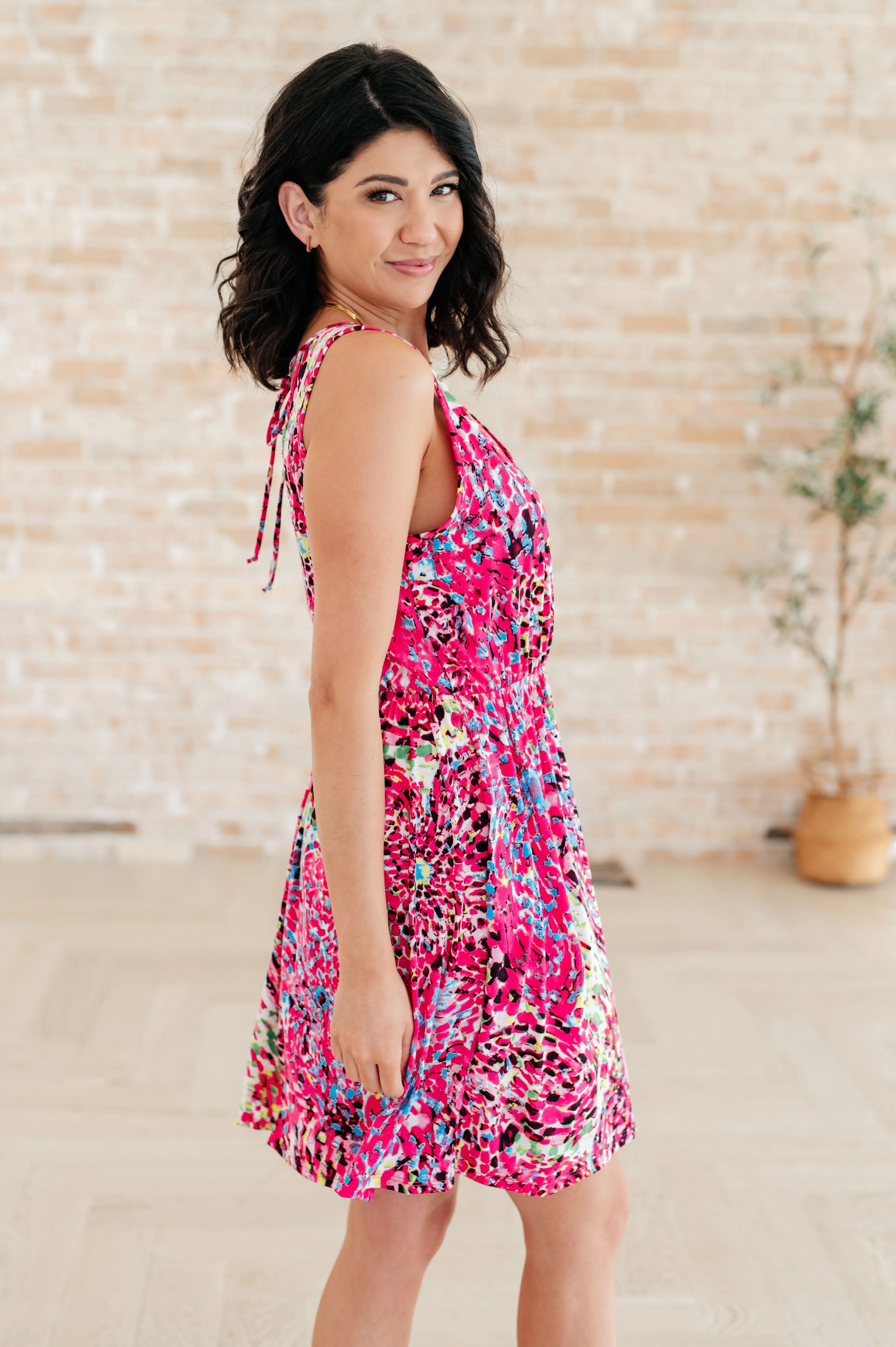 Blessed V-Neck Dress in Neon Fuchsia
