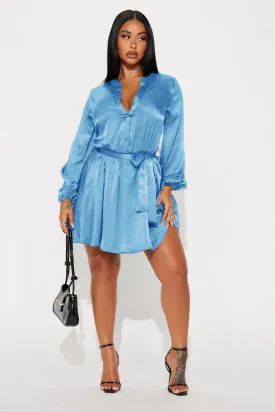 Boardroom Beauty Mini Shirt Dress - Blue