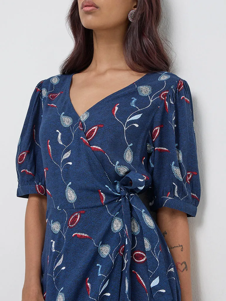 Bombay Paisley Indigo Paisley Design Wrap-Style Dress