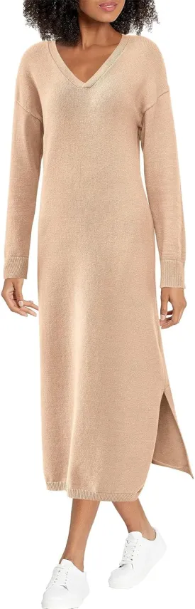 BTFBM Women Fall Sweater Dress Casual V Neck Long Sleeve Slit Knit Oversized Maternity Sweaters Maxi Dresses 2025 Winter