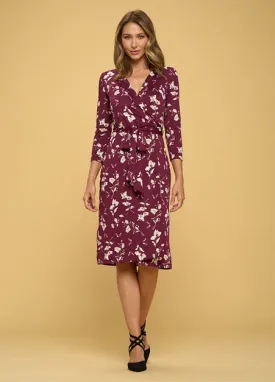 Burgundy Floral Wrap Dress