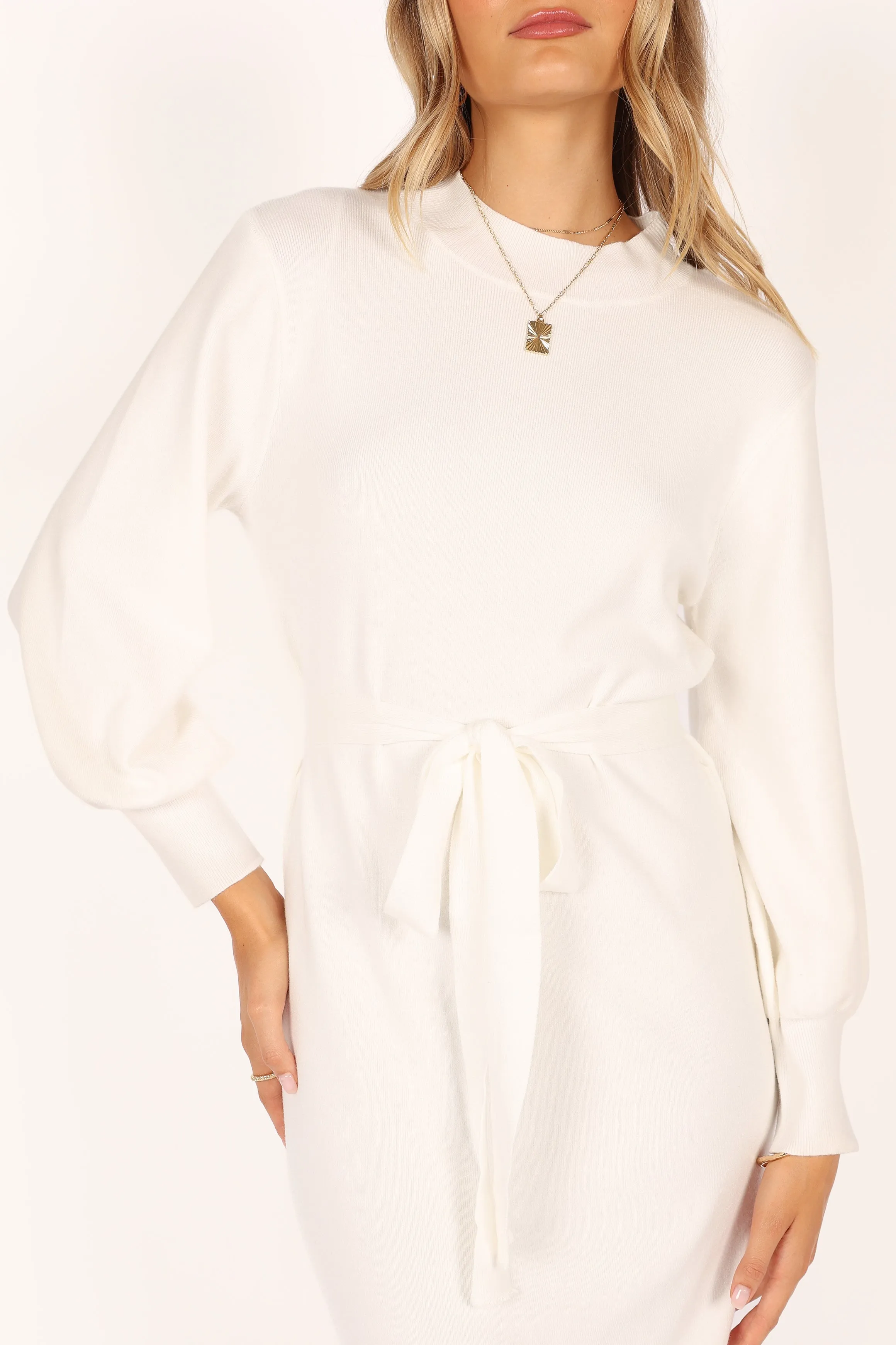 Carina Long Sleeve Midi Knit Dress - Cream