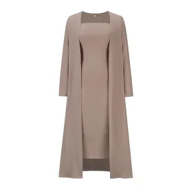 Casual Knit Cardigan & Tube Dress Long-Sleeved Solid Color Wholesale Womens 2 Piece Sets