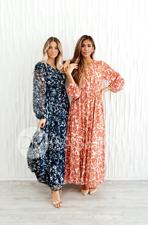 Chanel Autumn Floral Gold Stripe Maxi - DM Exclusive- Nursing Friendly- Maternity Friendly- Restocked