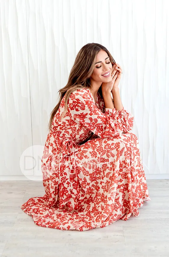 Chanel Autumn Floral Gold Stripe Maxi - DM Exclusive- Nursing Friendly- Maternity Friendly- Restocked