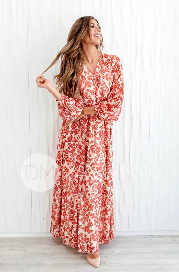 Chanel Autumn Floral Gold Stripe Maxi - DM Exclusive- Nursing Friendly- Maternity Friendly- Restocked