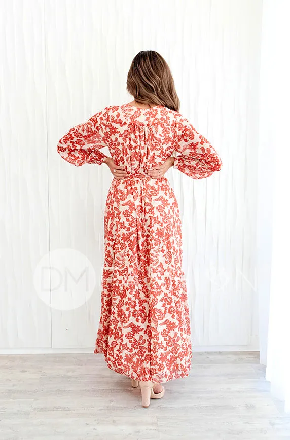 Chanel Autumn Floral Gold Stripe Maxi - DM Exclusive- Nursing Friendly- Maternity Friendly- Restocked