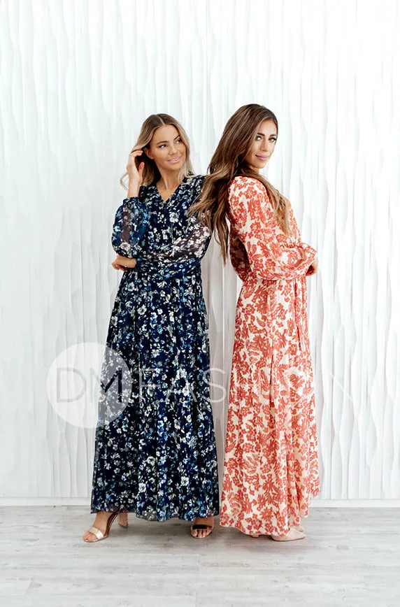 Chanel Autumn Floral Gold Stripe Maxi - DM Exclusive- Nursing Friendly- Maternity Friendly- Restocked