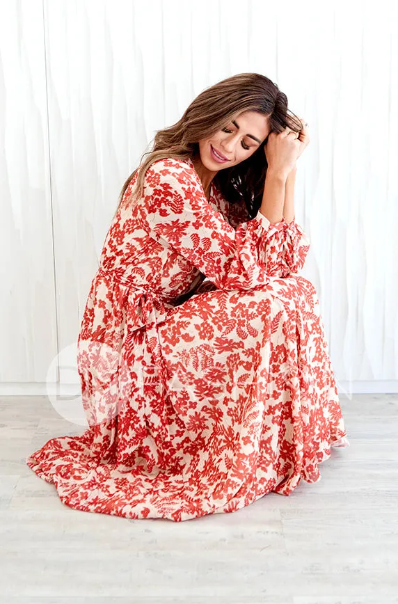 Chanel Autumn Floral Gold Stripe Maxi - DM Exclusive- Nursing Friendly- Maternity Friendly- Restocked