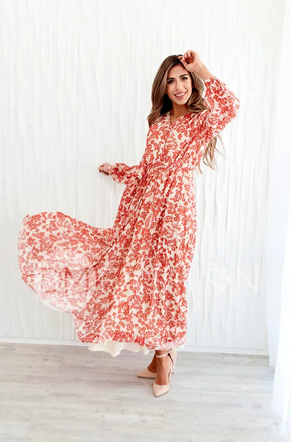 Chanel Autumn Floral Gold Stripe Maxi - DM Exclusive- Nursing Friendly- Maternity Friendly- Restocked