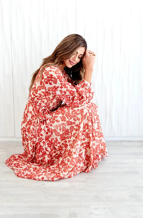 Chanel Autumn Floral Gold Stripe Maxi - DM Exclusive- Nursing Friendly- Maternity Friendly- Restocked