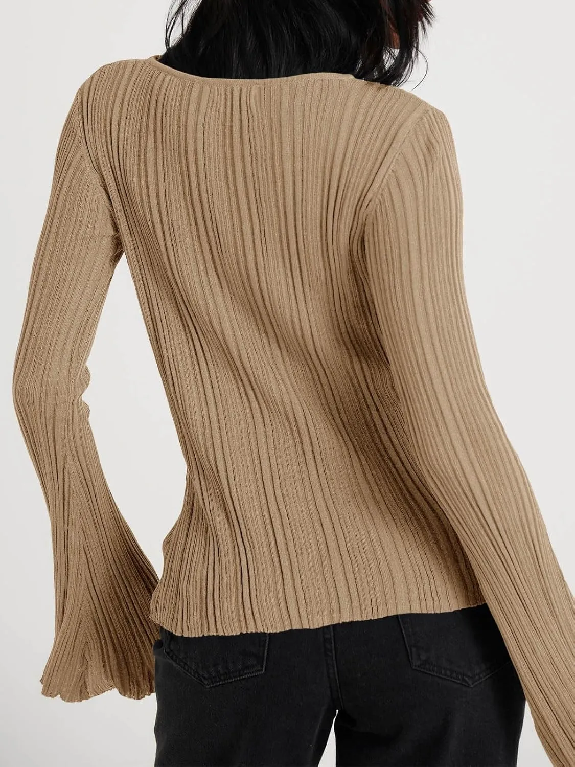 Cicy Bell Womens Bell Long Sleeve Tops Going Out Knitted Fall Pullover Lightweight Sweater Shirts