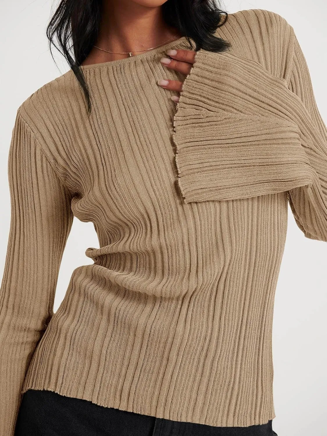 Cicy Bell Womens Bell Long Sleeve Tops Going Out Knitted Fall Pullover Lightweight Sweater Shirts